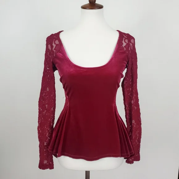 Free People Lolita Velvet Lace Peplum Top - Picture 3 of 8